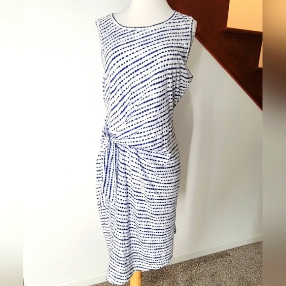 Talbots Womens  Blue & White Striped Cotton Side Tie Shift Dress Size Medium - Picture 1 of 5